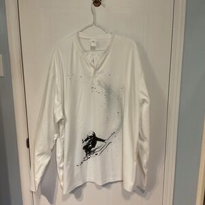 Unbranded Henley Shirt Mens 5XL White Excellent Skier Graphic Long Sleeve